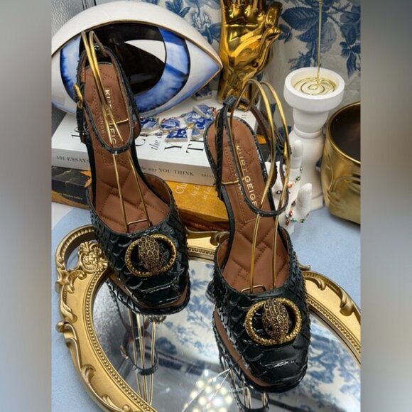 🆕 KURT GEIGER LONDON 🧿 NWOB Chelsea Ankle Strap Heel, Green Snakeskin, Sz 37 7 - Picture 6 of 15